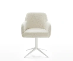 DrehstuhlGreg-Flex Teddystoff Beige Fußkreuz Weiß 360° drehbar Wippfunktion Taschenfederkern Sofort versandfertig