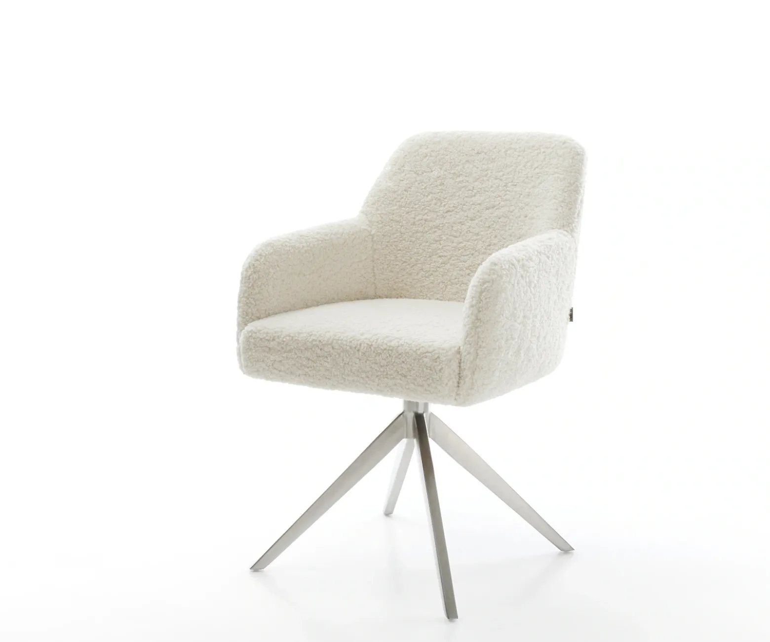 DrehstuhlGreg-Flex Teddystoff Beige Kreuzgestell breit Edelstahl 360° drehbar Wippfunktion Taschenfederkern Sofort versandfertig