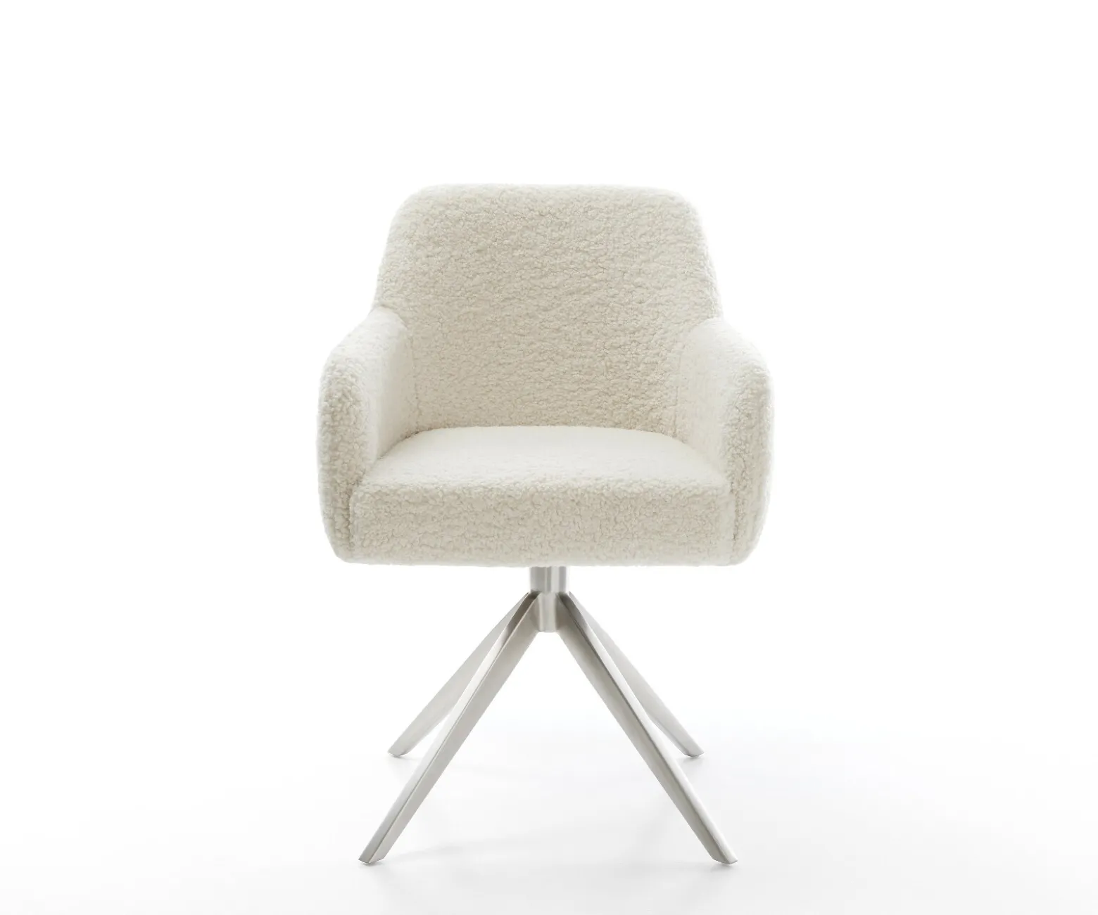 DrehstuhlGreg-Flex Teddystoff Beige Kreuzgestell breit Edelstahl 360° drehbar Wippfunktion Taschenfederkern Sofort versandfertig