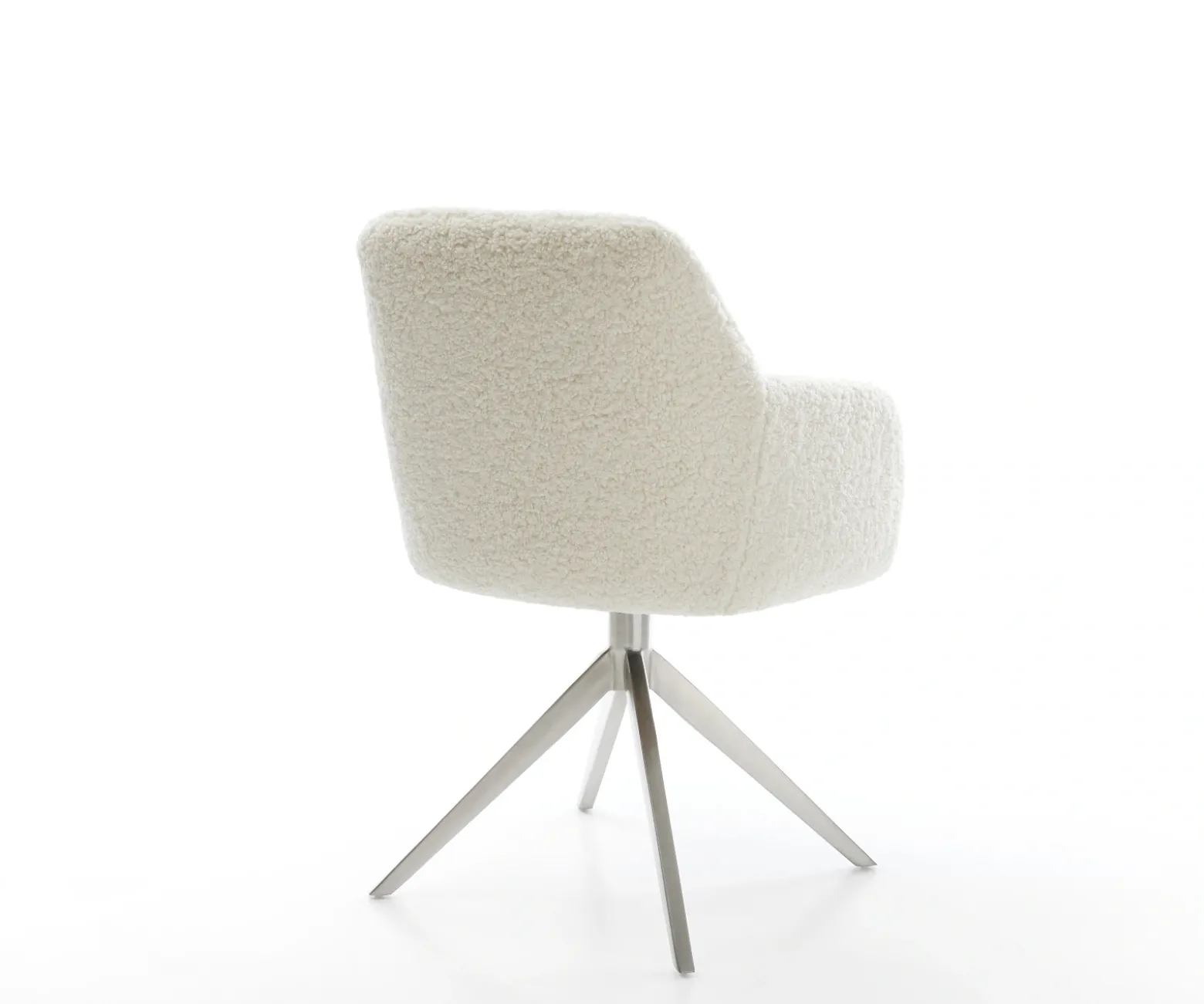 DrehstuhlGreg-Flex Teddystoff Beige Kreuzgestell breit Edelstahl 360° drehbar Wippfunktion Taschenfederkern Sofort versandfertig