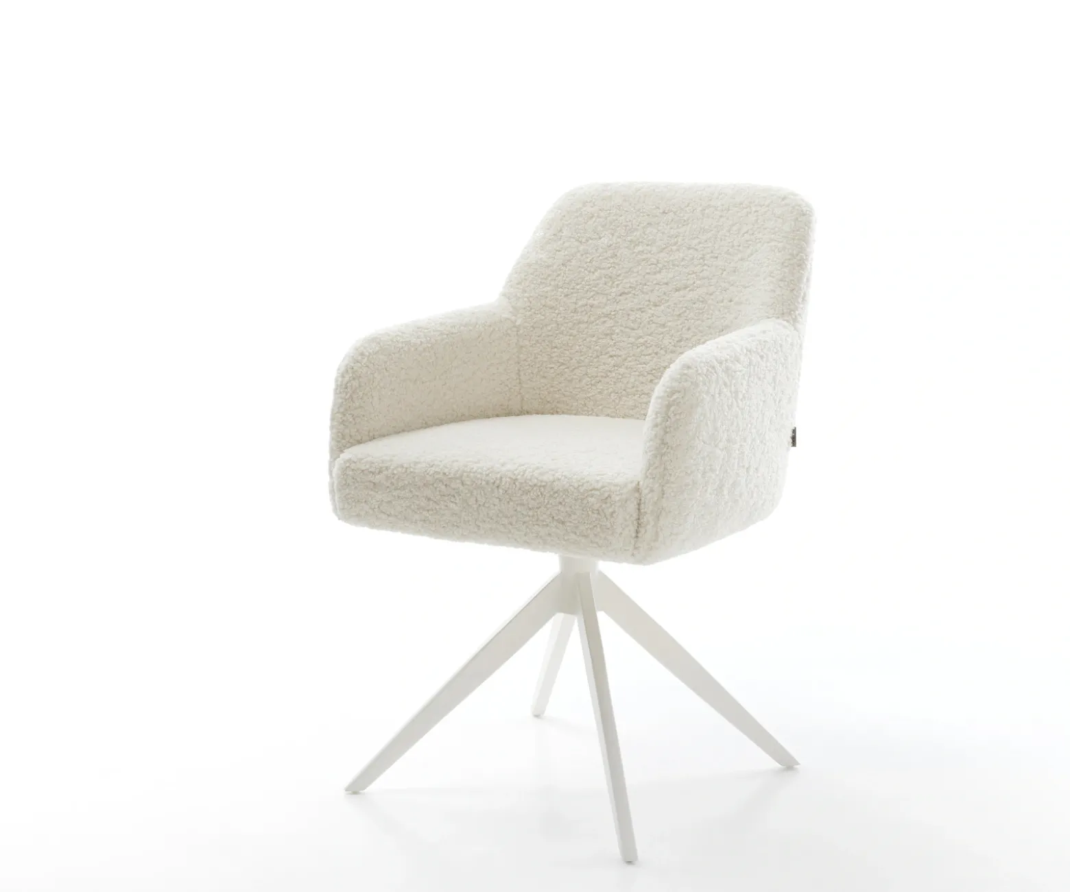 DrehstuhlGreg-Flex Teddystoff Beige Kreuzgestell breit Weiß 360° drehbar Wippfunktion Taschenfederkern Sofort versandfertig