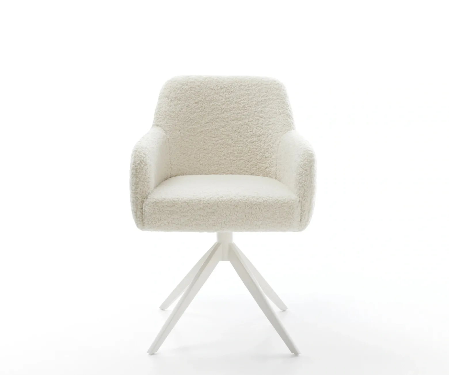 DrehstuhlGreg-Flex Teddystoff Beige Kreuzgestell breit Weiß 360° drehbar Wippfunktion Taschenfederkern Sofort versandfertig