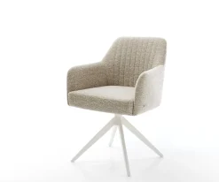 DrehstuhlGreg-Flex Webstoff Soft Beige Kreuzgestell breit Weiß 360° drehbar Wippfunktion Taschenfederkern Sofort versandfertig