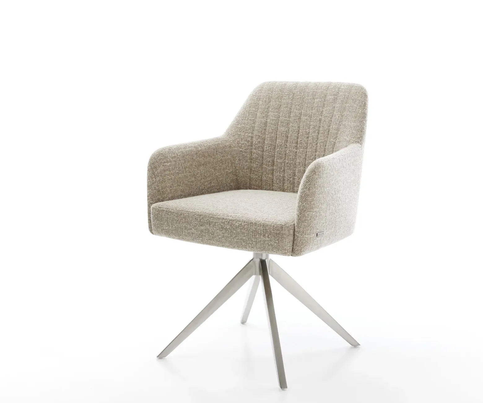 DrehstuhlGreg-Flex Webstoff Soft Beige Kreuzgestell breit Edelstahl 360° drehbar Wippfunktion Taschenfederkern Sofort versandfertig