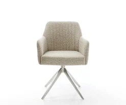 DrehstuhlGreg-Flex Webstoff Soft Beige Kreuzgestell breit Edelstahl 360° drehbar Wippfunktion Taschenfederkern Sofort versandfertig