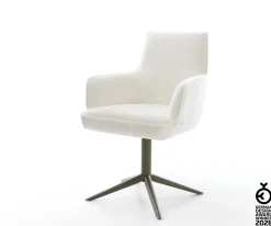 DrehstuhlHeira-Flex mit Armlehnen Bouclé Soft Beige Fußkreuz Effektfinish Titan 360° drehbar Wippfunktion Taschenfederkern Sofort versandfertig