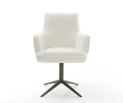 DrehstuhlHeira-Flex mit Armlehnen Bouclé Soft Beige Fußkreuz Effektfinish Titan 360° drehbar Wippfunktion Taschenfederkern Sofort versandfertig