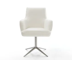 DrehstuhlHeira-Flex mit Armlehnen Bouclé Soft Beige Fußkreuz Edelstahl 360° drehbar Wippfunktion Taschenfederkern Sofort versandfertig