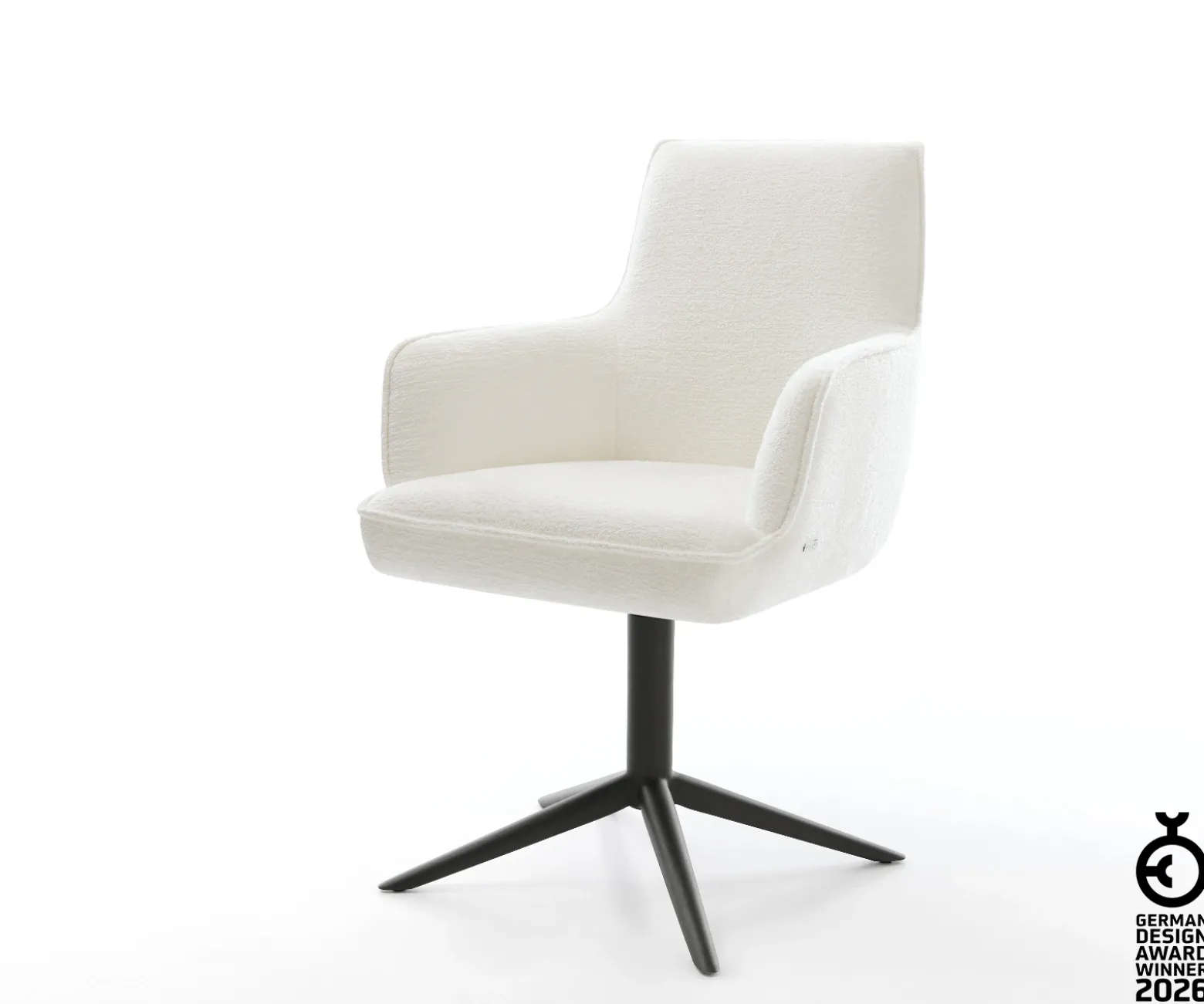 DrehstuhlHeira-Flex mit Armlehnen Bouclé Soft Beige Fußkreuz Schwarz 360° drehbar Wippfunktion Taschenfederkern Sofort versandfertig