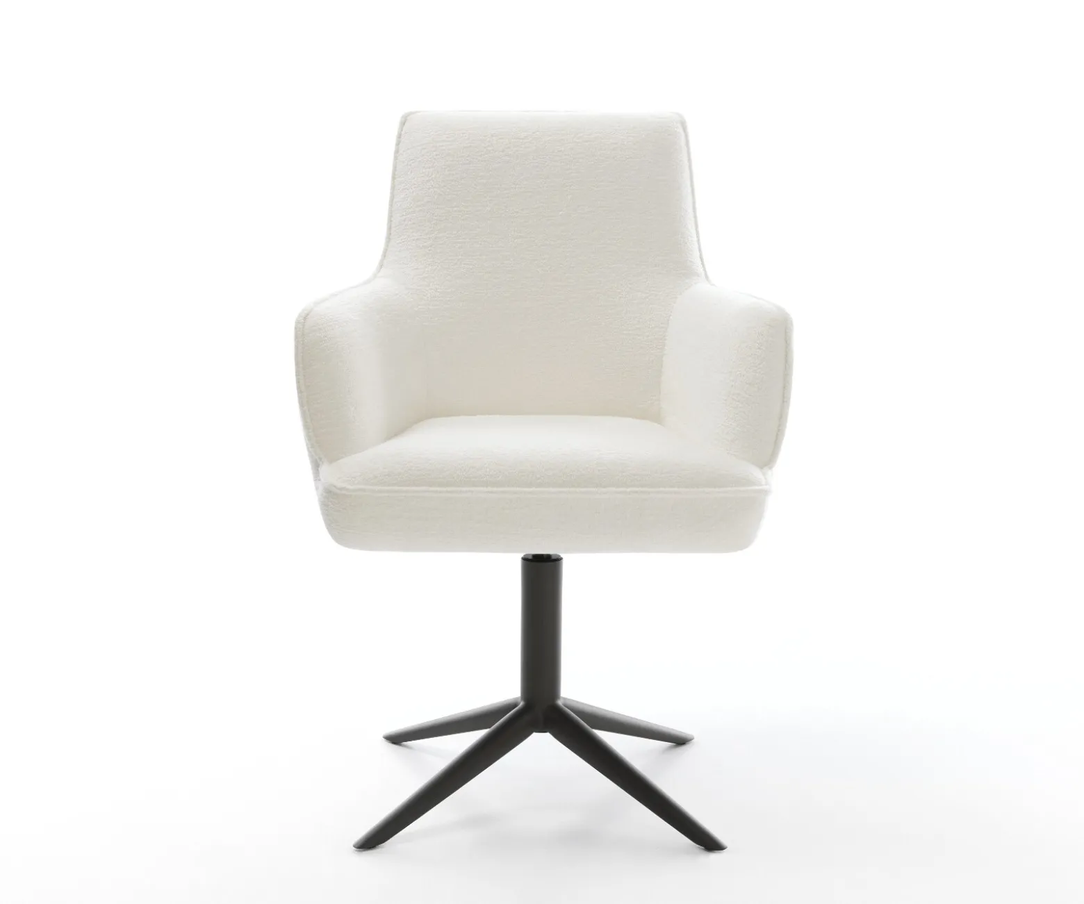 DrehstuhlHeira-Flex mit Armlehnen Bouclé Soft Beige Fußkreuz Schwarz 360° drehbar Wippfunktion Taschenfederkern Sofort versandfertig