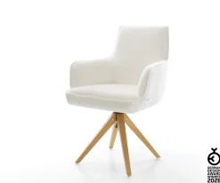 DrehstuhlHeira-Flex mit Armlehnen Bouclé Soft Beige Holzgestell kantig Natur 360° drehbar Taschenfederkern Versandfertig ca. 28.10.26