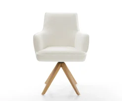 DrehstuhlHeira-Flex mit Armlehnen Bouclé Soft Beige Holzgestell kantig Natur 360° drehbar Taschenfederkern Versandfertig ca. 28.10.26