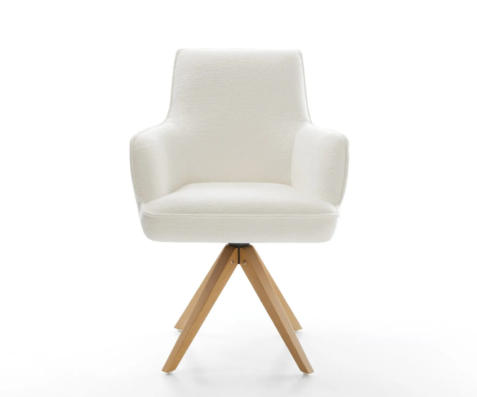 DrehstuhlHeira-Flex mit Armlehnen Bouclé Soft Beige Holzgestell kantig Natur 360° drehbar Taschenfederkern Versandfertig ca. 28.10.26