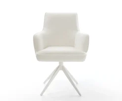 DrehstuhlHeira-Flex mit Armlehnen Bouclé Soft Beige Kreuzgestell breit Weiß 360° drehbar Wippfunktion Taschenfederkern Sofort versandfertig