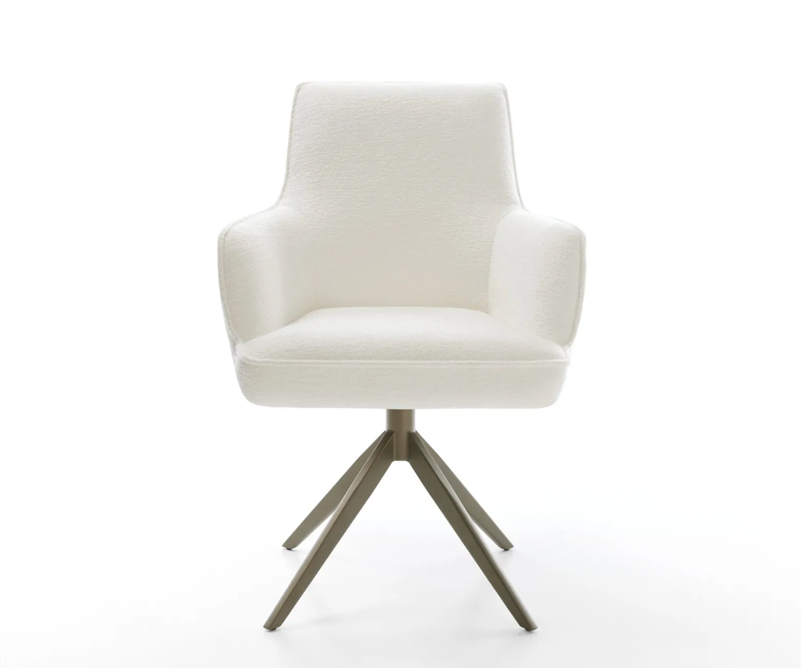 DrehstuhlHeira-Flex mit Armlehnen Bouclé Soft Beige Kreuzgestell breit Effektfinish Titan 360° drehbar Wippfunktion Taschenfederkern Sofort versandfertig