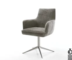 DrehstuhlHeira-Flex mit Armlehnen Bouclé Soft Schlamm Fußkreuz Edelstahl 360° drehbar Wippfunktion Taschenfederkern Sofort versandfertig