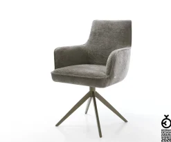 DrehstuhlHeira-Flex mit Armlehnen Bouclé Soft Schlamm Kreuzgestell breit Effektfinish Titan 360° drehbar Wippfunktion Taschenfederkern Sofort versandfertig