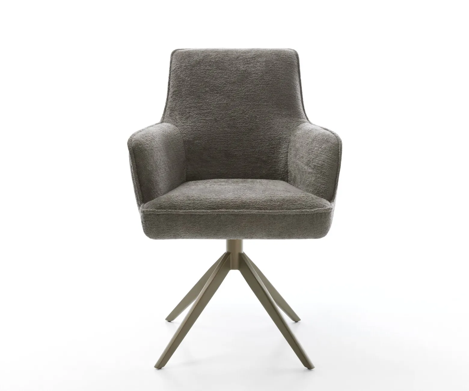 DrehstuhlHeira-Flex mit Armlehnen Bouclé Soft Schlamm Kreuzgestell breit Effektfinish Titan 360° drehbar Wippfunktion Taschenfederkern Sofort versandfertig