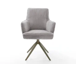 DrehstuhlHeira-Flex mit Armlehnen Cord Silbergrau Kreuzgestell breit Effektfinish Titan 360° drehbar Taschenfederkern Sofort versandfertig