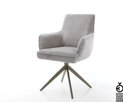 DrehstuhlHeira-Flex mit Armlehnen Cord Silbergrau Kreuzgestell breit Effektfinish Titan 360° drehbar Wippfunktion Taschenfederkern Sofort versandfertig