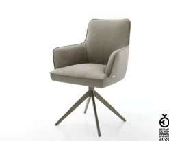 DrehstuhlHeira-Flex mit Armlehnen Echt-Leder Schlamm Kreuzgestell breit Effektfinish Titan 360° drehbar Taschenfederkern Sofort versandfertig