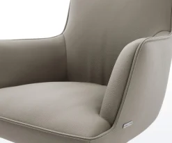 DrehstuhlHeira-Flex mit Armlehnen Echt-Leder Schlamm Kreuzgestell breit Effektfinish Titan 360° drehbar Taschenfederkern Sofort versandfertig