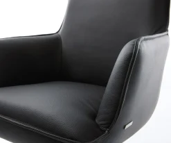 DrehstuhlHeira-Flex mit Armlehnen Echt-Leder Schwarz Kreuzgestell breit Effektfinish Titan 360° drehbar Taschenfederkern Sofort versandfertig