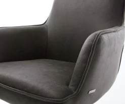 DrehstuhlHeira-Flex mit Armlehnen Mikrofaser Anthrazit Vintage Kreuzgestell breit Edelstahl 360° drehbar Wippfunktion Taschenfederkern Sofort versandfertig