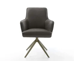 DrehstuhlHeira-Flex mit Armlehnen Mikrofaser Anthrazit Vintage Kreuzgestell breit Effektfinish Titan 360° drehbar Wippfunktion Taschenfederkern Sofort versandfertig