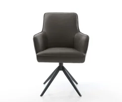 DrehstuhlHeira-Flex mit Armlehnen Mikrofaser Anthrazit Vintage Kreuzgestell breit Schwarz 360° drehbar Wippfunktion Taschenfederkern Sofort versandfertig