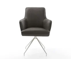 DrehstuhlHeira-Flex mit Armlehnen Mikrofaser Anthrazit Vintage Kreuzgestell konisch Edelstahl 180° drehbar Taschenfederkern Sofort versandfertig
