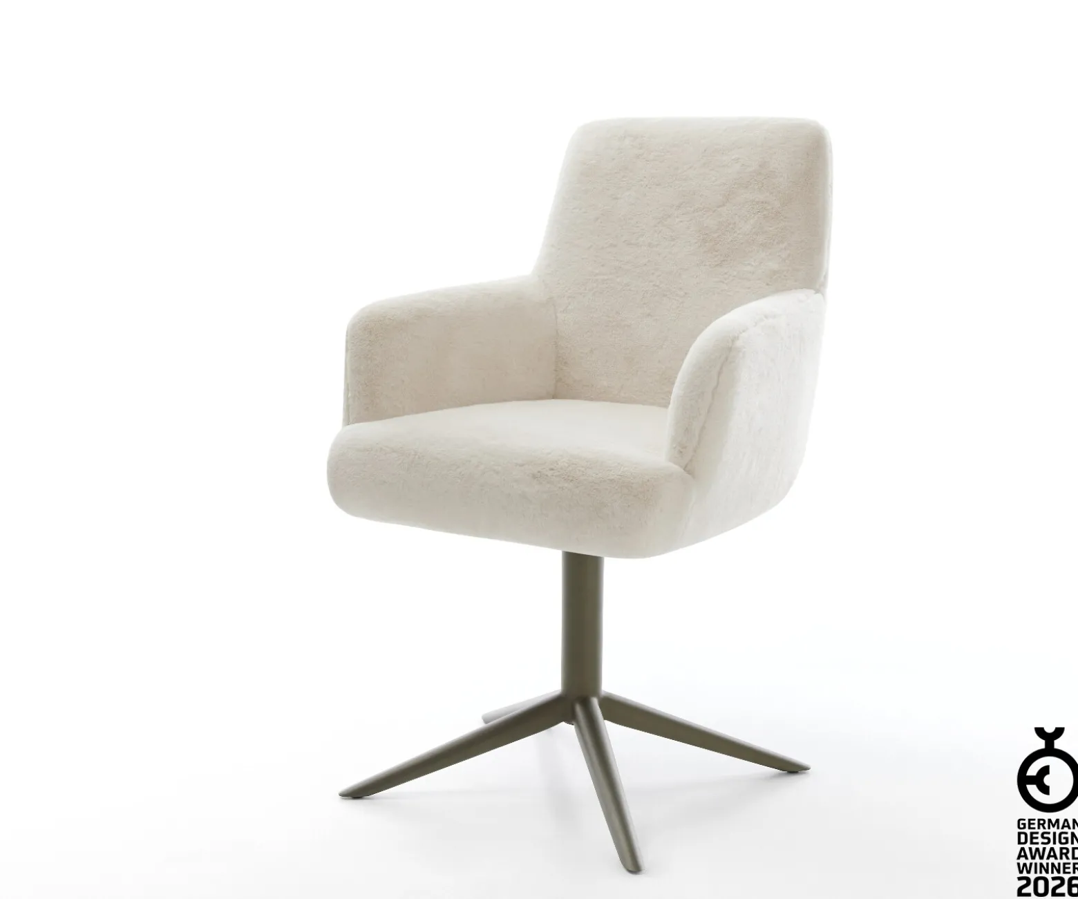 DrehstuhlHeira-Flex mit Armlehnen Plüsch Creme-Weiß Fußkreuz Effektfinish Titan 360° drehbar Wippfunktion Taschenfederkern Sofort versandfertig