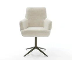 DrehstuhlHeira-Flex mit Armlehnen Plüsch Creme-Weiß Fußkreuz Effektfinish Titan 360° drehbar Wippfunktion Taschenfederkern Sofort versandfertig