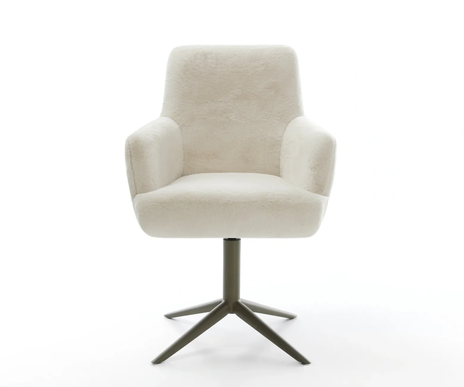 DrehstuhlHeira-Flex mit Armlehnen Plüsch Creme-Weiß Fußkreuz Effektfinish Titan 360° drehbar Wippfunktion Taschenfederkern Sofort versandfertig