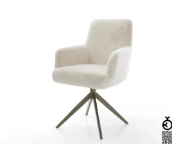 DrehstuhlHeira-Flex mit Armlehnen Plüsch Creme-Weiß Kreuzgestell breit Effektfinish Titan 360° drehbar Wippfunktion Taschenfederkern Sofort versandfertig