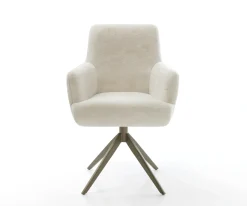 DrehstuhlHeira-Flex mit Armlehnen Plüsch Creme-Weiß Kreuzgestell breit Effektfinish Titan 360° drehbar Wippfunktion Taschenfederkern Sofort versandfertig