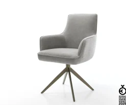 DrehstuhlHeira-Flex mit Armlehnen Strukturstoff Soft Grau Kreuzgestell breit Effektfinish Titan 360° drehbar Wippfunktion Taschenfederkern Sofort versandfertig