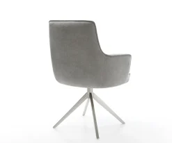 DrehstuhlHeira-Flex mit Armlehnen Strukturstoff Soft Grau Kreuzgestell breit Edelstahl 360° drehbar Wippfunktion Taschenfederkern Sofort versandfertig
