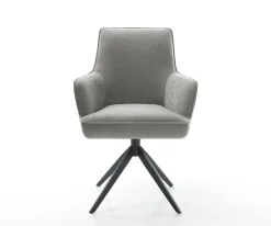DrehstuhlHeira-Flex mit Armlehnen Strukturstoff Soft Grau Kreuzgestell breit Schwarz 360° drehbar Wippfunktion Taschenfederkern Sofort versandfertig