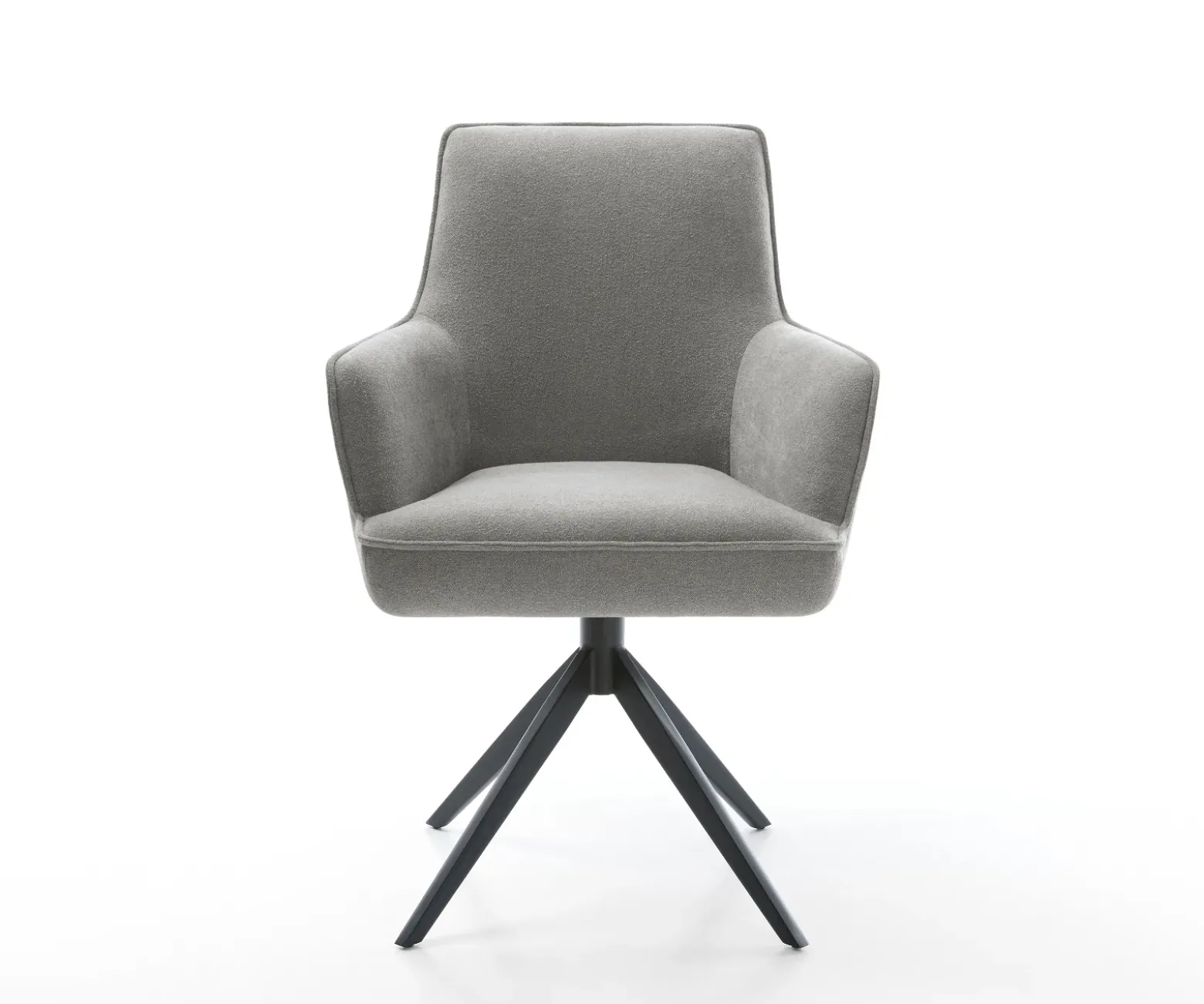 DrehstuhlHeira-Flex mit Armlehnen Strukturstoff Soft Grau Kreuzgestell breit Schwarz 360° drehbar Wippfunktion Taschenfederkern Sofort versandfertig