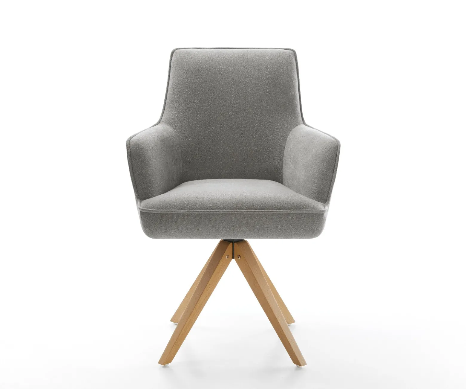 DrehstuhlHeira-Flex mit Armlehnen Strukturstoff Soft Grau Holzgestell kantig Natur 360° drehbar Taschenfederkern Versandfertig ca. 28.10.26