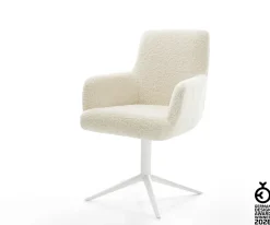 DrehstuhlHeira-Flex mit Armlehnen Teddystoff Beige Fußkreuz Weiß 360° drehbar Wippfunktion Taschenfederkern Sofort versandfertig