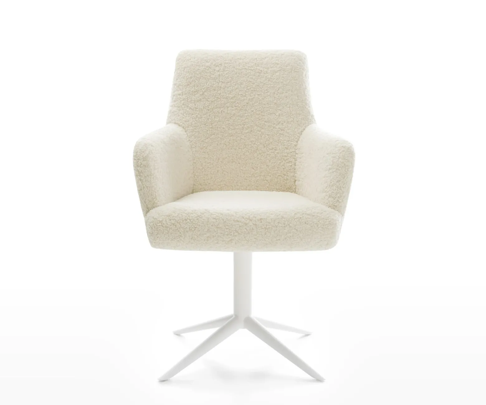 DrehstuhlHeira-Flex mit Armlehnen Teddystoff Beige Fußkreuz Weiß 360° drehbar Wippfunktion Taschenfederkern Sofort versandfertig