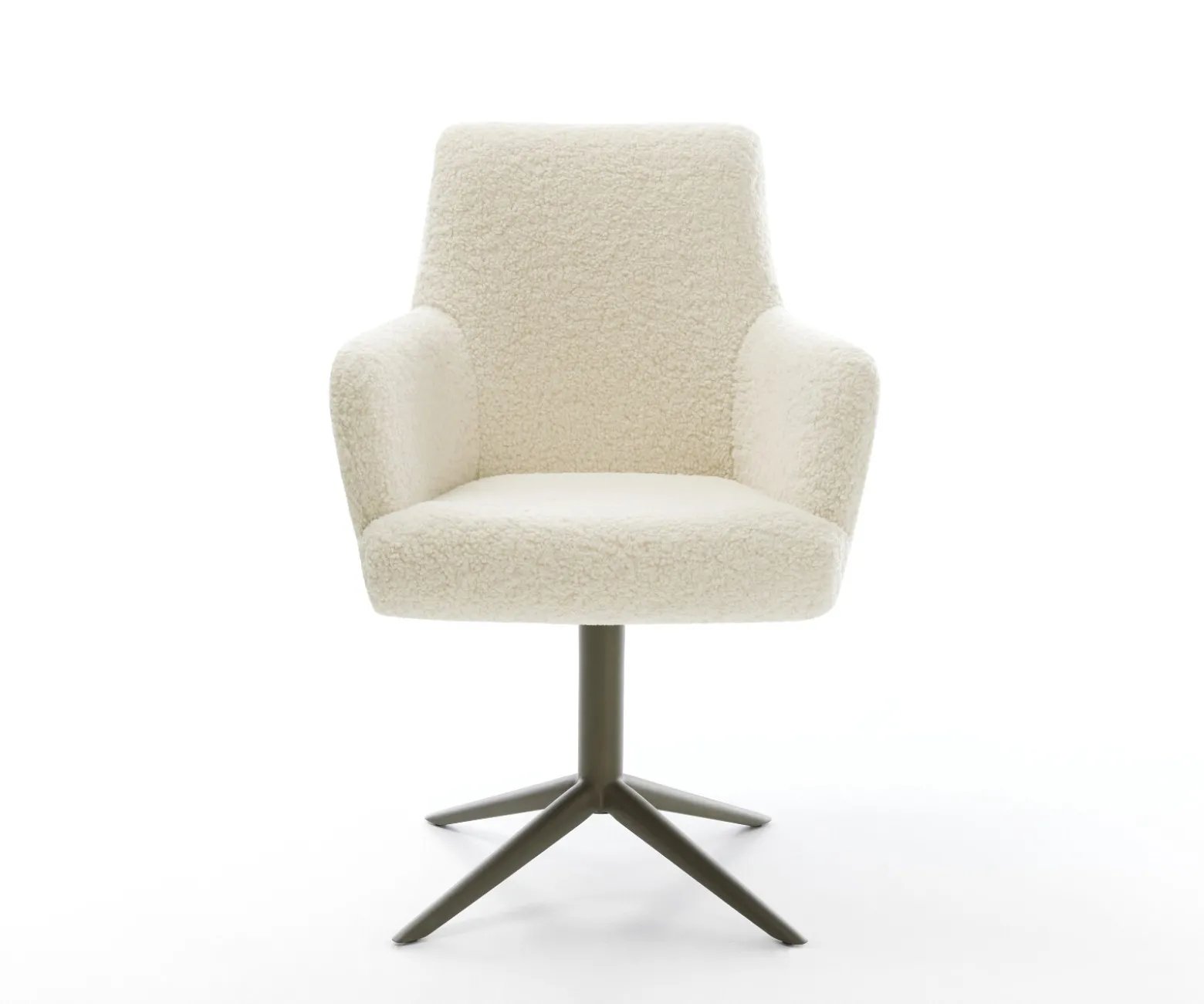 DrehstuhlHeira-Flex mit Armlehnen Teddystoff Beige Fußkreuz Effektfinish Titan 360° drehbar Wippfunktion Taschenfederkern Sofort versandfertig