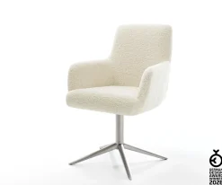 DrehstuhlHeira-Flex mit Armlehnen Teddystoff Beige Fußkreuz Edelstahl 360° drehbar Wippfunktion Taschenfederkern Sofort versandfertig
