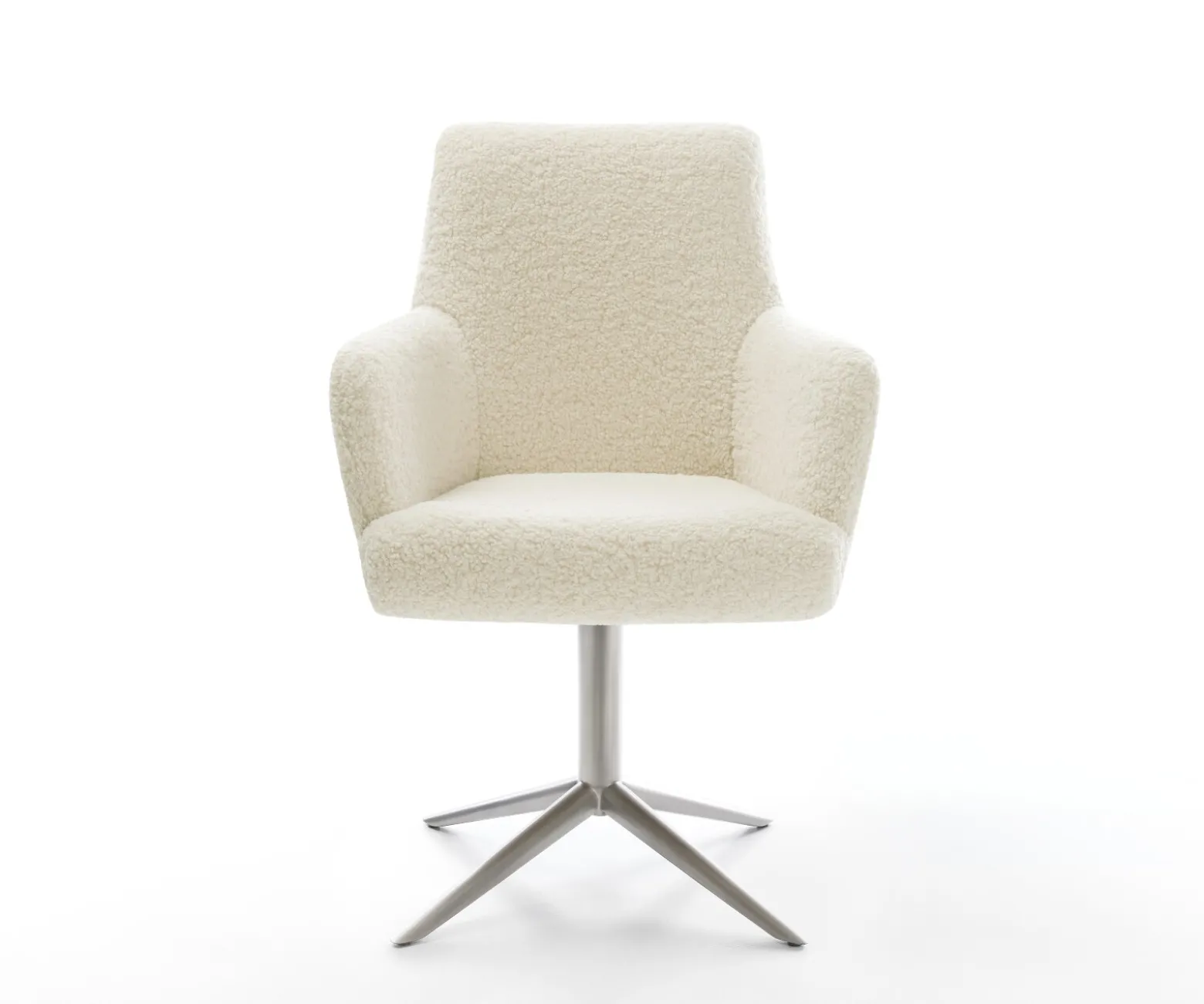 DrehstuhlHeira-Flex mit Armlehnen Teddystoff Beige Fußkreuz Edelstahl 360° drehbar Wippfunktion Taschenfederkern Sofort versandfertig