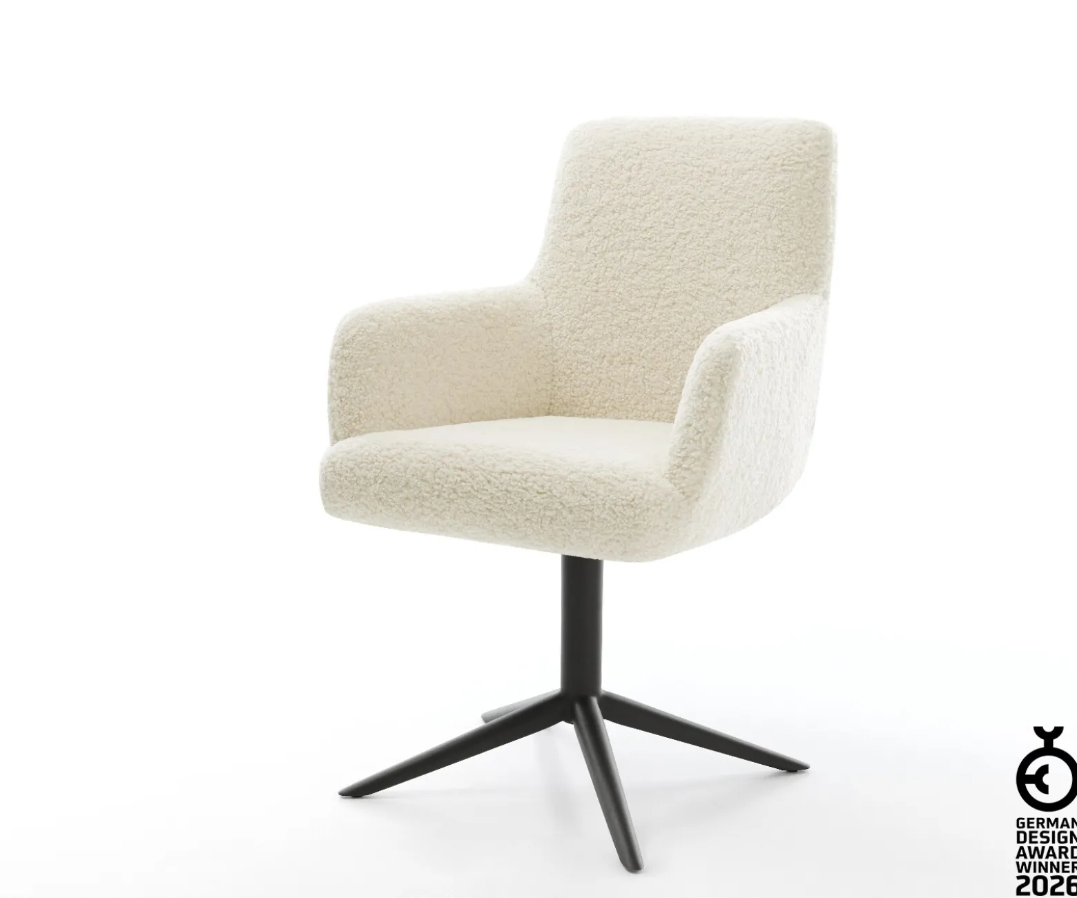 DrehstuhlHeira-Flex mit Armlehnen Teddystoff Beige Fußkreuz Schwarz 360° drehbar Wippfunktion Taschenfederkern Sofort versandfertig