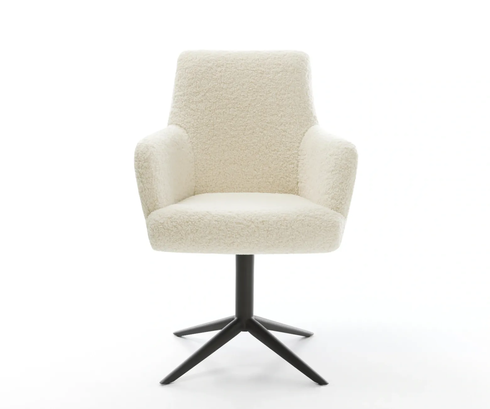 DrehstuhlHeira-Flex mit Armlehnen Teddystoff Beige Fußkreuz Schwarz 360° drehbar Wippfunktion Taschenfederkern Sofort versandfertig