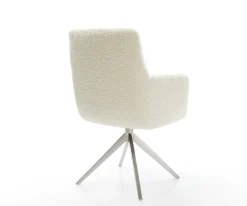 DrehstuhlHeira-Flex mit Armlehnen Teddystoff Beige Kreuzgestell breit Edelstahl 360° drehbar Wippfunktion Taschenfederkern Sofort versandfertig