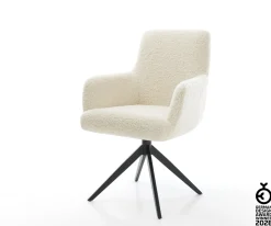 DrehstuhlHeira-Flex mit Armlehnen Teddystoff Beige Kreuzgestell breit Schwarz 360° drehbar Wippfunktion Taschenfederkern Sofort versandfertig